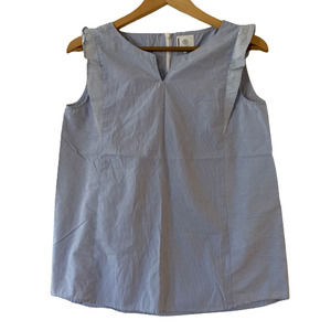 Bogner Size 6 Pinstripe Sleeveless Blouse Tank Top Flutter Sleeve Notched V Neck